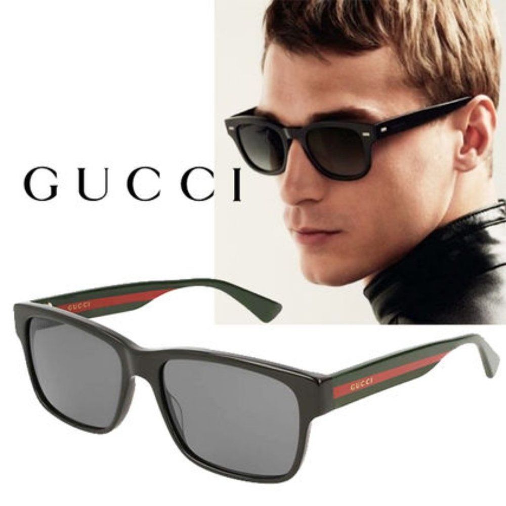 NEW Gucci GG0340S 006 Rectangle Black Green Sunglasses - Picture 13 of 14